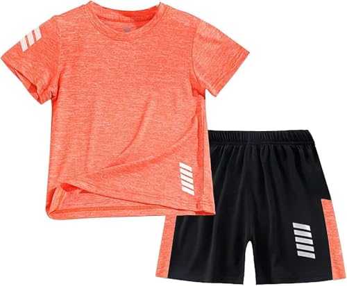 Echinodon Mädchen Sport Set 2-Teilig Jogginganzug mit Reflektoren Schnelltrocknend Sportanzug Kurz Sommer Trainingsanzug Orange 140 von Echinodon