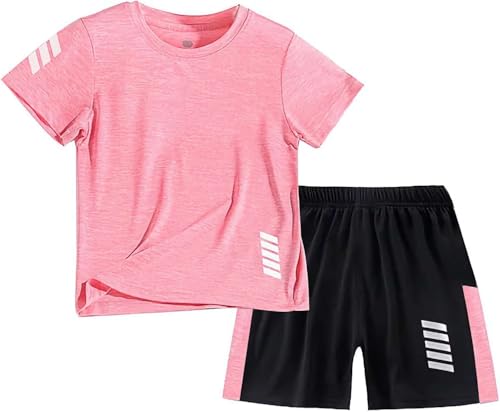 Echinodon Mädchen Sport Set 2-Teilig Jogginganzug mit Reflektoren Schnelltrocknend Sportanzug Kurz Sommer Trainingsanzug Rosa 140 Echinodon Mädchen Sport Set 2-Teilig Jogginganzug mit Reflektoren Schnelltrocknend Sportanzug Kurz Sommer Trainingsanzug Rosa 140 von Echinodon