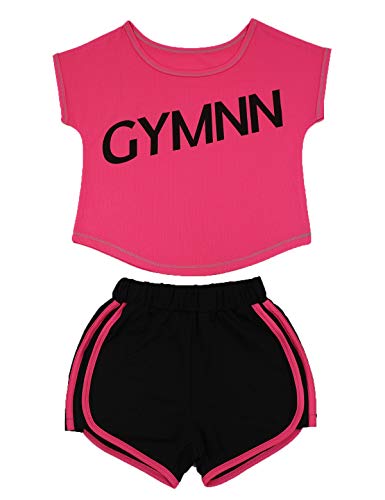 Echinodon Mädchen Sport-Set 2tlg Atmungsaktiv T-Shirt + Shorts Trainingsanzug für Jogging Yoga Sommer Rosa 120 von Echinodon