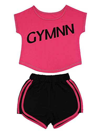 Echinodon Mädchen Sport-Set 2tlg Atmungsaktiv T-Shirt + Shorts Trainingsanzug für Jogging Yoga Sommer Rosa 150 von Echinodon