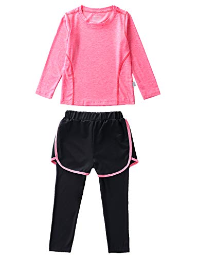 Echinodon Mädchen Sport-Set 2tlg Schnelltrockend Langarmhirt + Hose mit Shorts Trainingsanzug für Jogging Training Yoga Rot 140 Echinodon Mädchen Sport-Set 2tlg Schnelltrockend Langarmhirt + Hose mit Shorts Trainingsanzug für Jogging Training Yoga Rot 140 von Echinodon