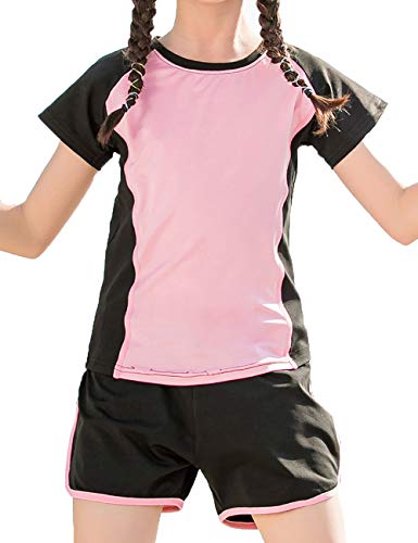 Echinodon Mädchen Sport-Set 2tlg Schnelltrockend T-Shirt + Shorts Trainingsanzug für Jogging Yoga Sommer (110, Pink) von Echinodon