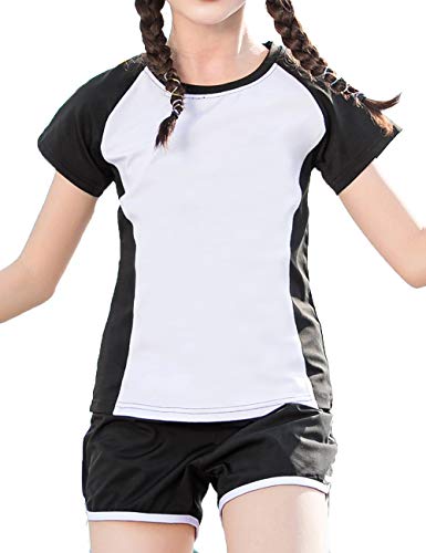 Echinodon Mädchen Sport-Set 2tlg Schnelltrockend T-Shirt + Shorts Trainingsanzug für Jogging Yoga Sommer (110, Weiß) von Echinodon