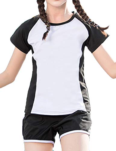 Echinodon Mädchen Sport-Set 2tlg Schnelltrockend T-Shirt + Shorts Trainingsanzug für Jogging Yoga Sommer (120, Weiß) von Echinodon