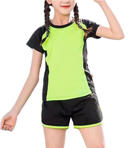 Echinodon Mädchen Sport-Set 2tlg Schnelltrockend T-Shirt + Shorts Trainingsanzug für Jogging Yoga Sommer Sportanzug Grün 140 von Echinodon