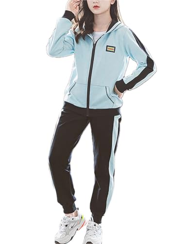 Echinodon Mädchen Sport Set Kapuzenjacke + Sweathose Sweatset Trainingsanzug Sportanzug Jogginganzug Grün 160 von Echinodon