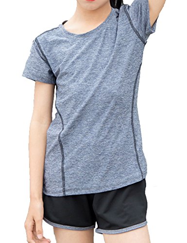 Echinodon Mädchen Sport-Set Schnelltrockend Shirt + Shorts Anzug für Yoga Jogging Training Grau 160 von Echinodon