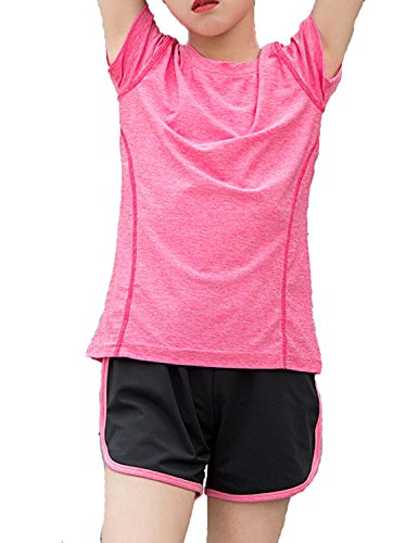 Echinodon Mädchen Sport-Set Schnelltrockend Shirt + Shorts Anzug für Yoga Jogging Training Rosa 120 von Echinodon