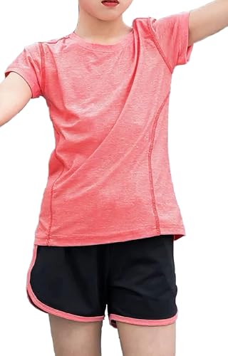 Echinodon Mädchen Sport Set Kurz Atmungsaktiv Schnelltrockend Shirt + Shorts Sportanzug für Yoga Jogging Training Rot 120 von Echinodon