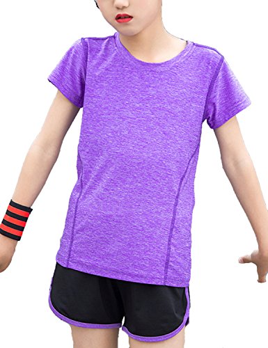 Echinodon Mädchen Sport-Set Schnelltrockend Shirt + Shorts Anzug für Yoga Jogging Training Violett 110 von Echinodon