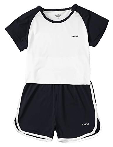Echinodon Mädchen Sport Set Schnelltrockend T-Shirt + Kurze Hose Kinder 2tlg Trainingsanzug für Jogging Yoga Training Sommer Weiß 160 von Echinodon