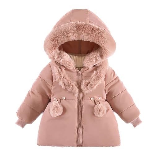 Echinodon Mädchen Süße Winterjacke mit Fellkapuze Tailliert Kinder Baby Parka Winter Lang Jacke Mantel Rosa XL von Echinodon