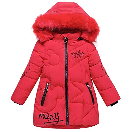 Echinodon Mädchen Winterjacke mit Kapuze Niedlich Jacke mit Aufdruck Baby Kinder Winter Mantel Rot 130 von Echinodon