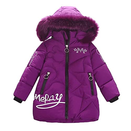 Echinodon Mädchen Winterjacke mit Kapuze Niedlich Jacke mit Aufdruck Baby Kinder Winter Mantel Violett 120 von Echinodon