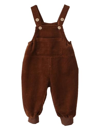 Echinodon Overall Baby Junge Mädchen Cord Latzhose mit Tasche Baumwolle Hose Herbst Frühling Braun 92 von Echinodon