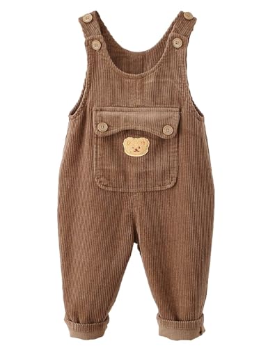 Echinodon Baby Overall Jungen Mädchen Cord Latzhose mit Tasche Herbst Frühling Baumwolle Hose C Braun 80 von Echinodon