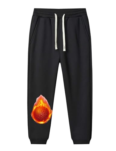 Echinodon Sporthose Gefütterte Kinder Jogginghose Winter Hose Teenager Mädchen Jungen Sweathose Thermohose Schwarz 160 von Echinodon