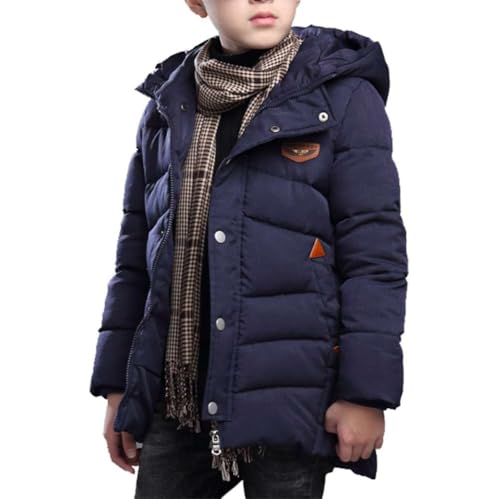 Echinodon Winterjacke Jungen Verdickte Lange Wintermantel mit kapuze Kinder Winter Jacket Blau 130 von Echinodon