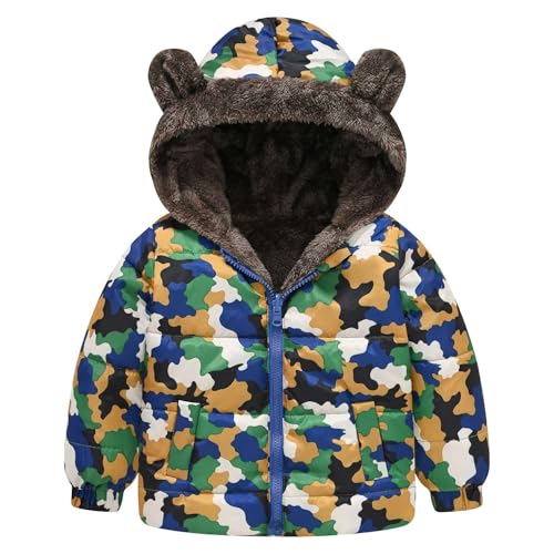 Echinodon Winterjacke Kleinkind Junge mit Samtfutter Aufdruck Winter Gefütterte Jacke Grün-Camouflage 120 von Echinodon