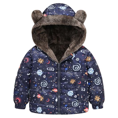 Echinodon Winterjacke Kleinkind Junge mit Samtfutter Aufdruck Winter Gefütterte Jacke Navy-Planet 130 von Echinodon