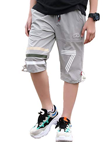 Echiondon Jungen 3/4 Hose Kurz Schnelltrockend Shorts Kinder Sweathose Sport und Freizeit Sommer Grau 175 von Echinodon