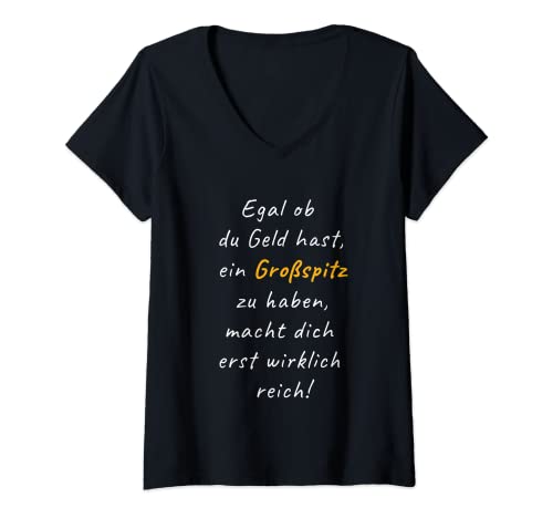 Damen Großspitz Spruch Geld Hund Geschenk Herren Damen Gelb Liebe T-Shirt mit V-Ausschnitt Damen Großspitz Spruch Geld Hund Geschenk Herren Damen Gelb Liebe T-Shirt mit V-Ausschnitt von Echt reich wird man durch einen Hund Fashion Mode