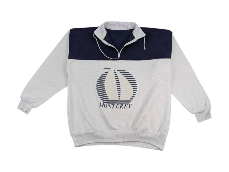 1990Er Monterey Sweatshirt Unisex Größe Xl Weiß Marineblau Vintage Segellogo Halbzip Oversize Pullover Retro Mode Freizeit von VintagePremiumShirts