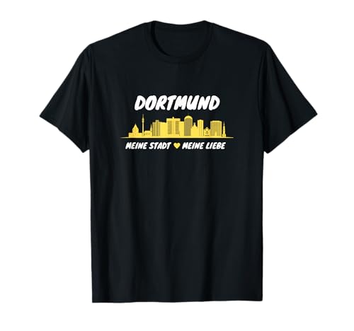 Echte Dortmunder Outfits für Fans mit Herz - Dortmund Skyline Meine Liebe Wahrzeichen Stadion Ultras T-Shirt Schwarz Kurzarm Klein Regulär Small DE Jungen Fan T-Shirt von Echte Dortmunder Outfits für Fans mit Herz