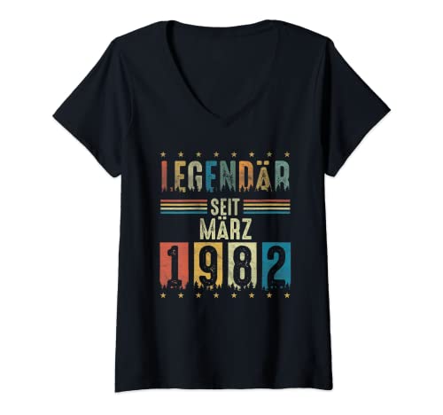 Damen März 1982 41. Geburtstag Legendär seit März 1982 T-Shirt mit V-Ausschnitt Damen März 1982 41. Geburtstag Legendär seit März 1982 T-Shirt mit V-Ausschnitt von Echte Legenden sind im März 1982 geboren 41er