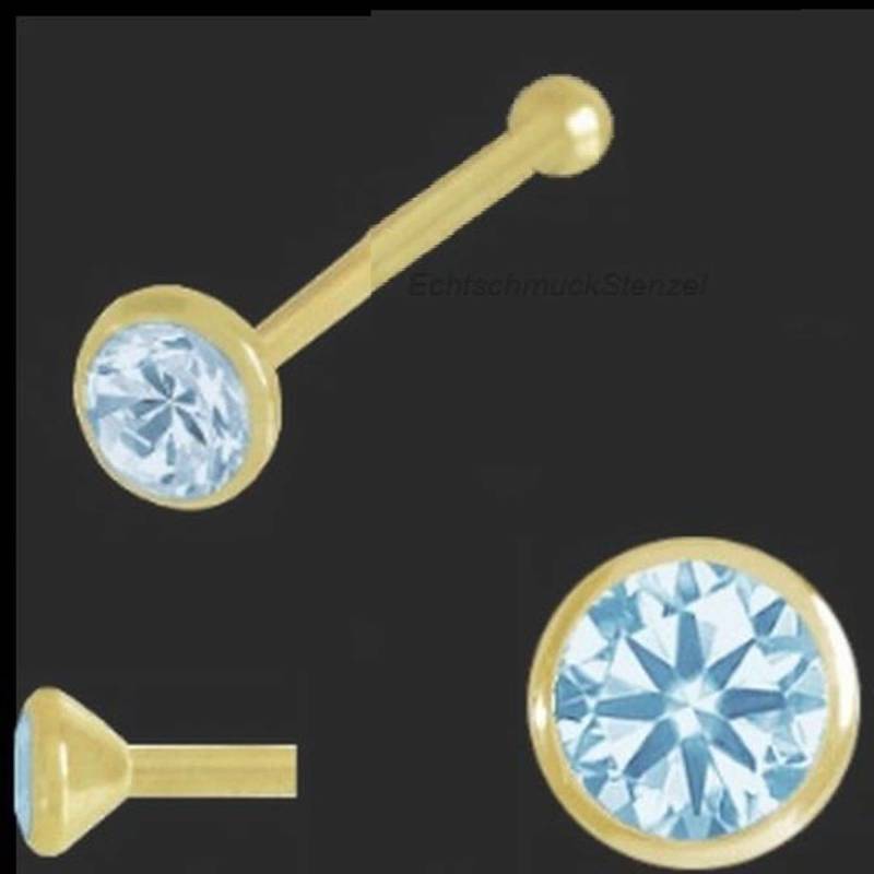 750 Gold Nasenpiercing 2, 5 Mm Aqua Zirkonia Nasenstecker Kugelstift von EchtschmuckStenzel