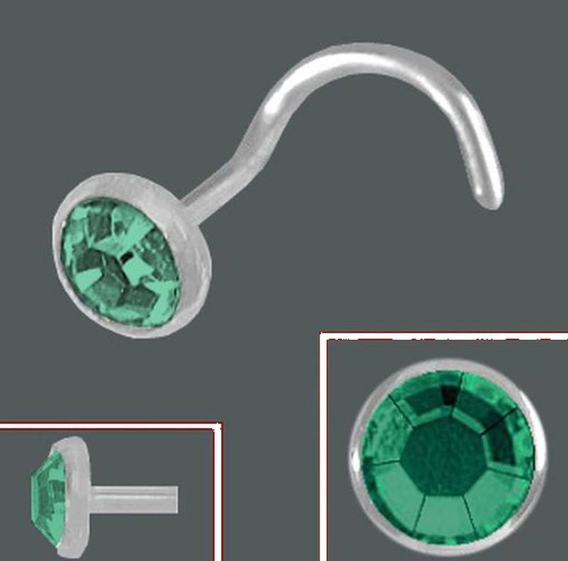 750 Gold Nasenpiercing 2, 5 Mm Grüner Kristallstein Nasenstecker Spirale von EchtschmuckStenzel