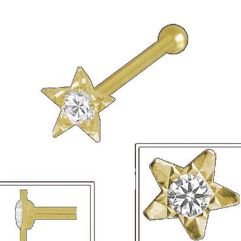 750 Weißgold Nasenpiercing Stern 3, 2 Mm Mit Zirkonia Nasenstecker Kugelstift von EchtschmuckStenzel