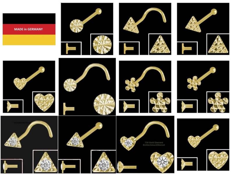 925 Silber Vergoldet Diamantiert Nasenpiercing Verschiedene Modelle 925 Silber Vergoldet Diamantiert Nasenpiercing Verschiedene Modelle von EchtschmuckStenzel