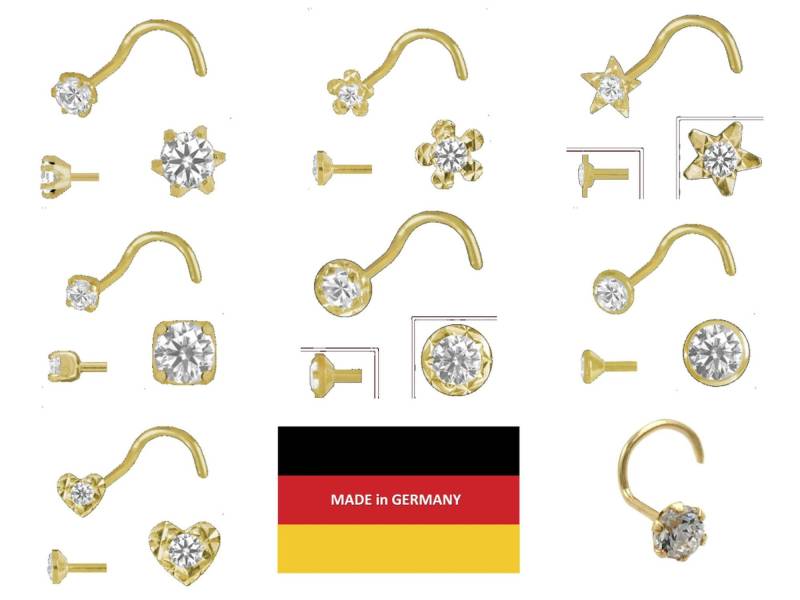 925 Silber Vergoldet Spirale Nasenpiercing Zirkonia Verschiedene Modelle von EchtschmuckStenzel