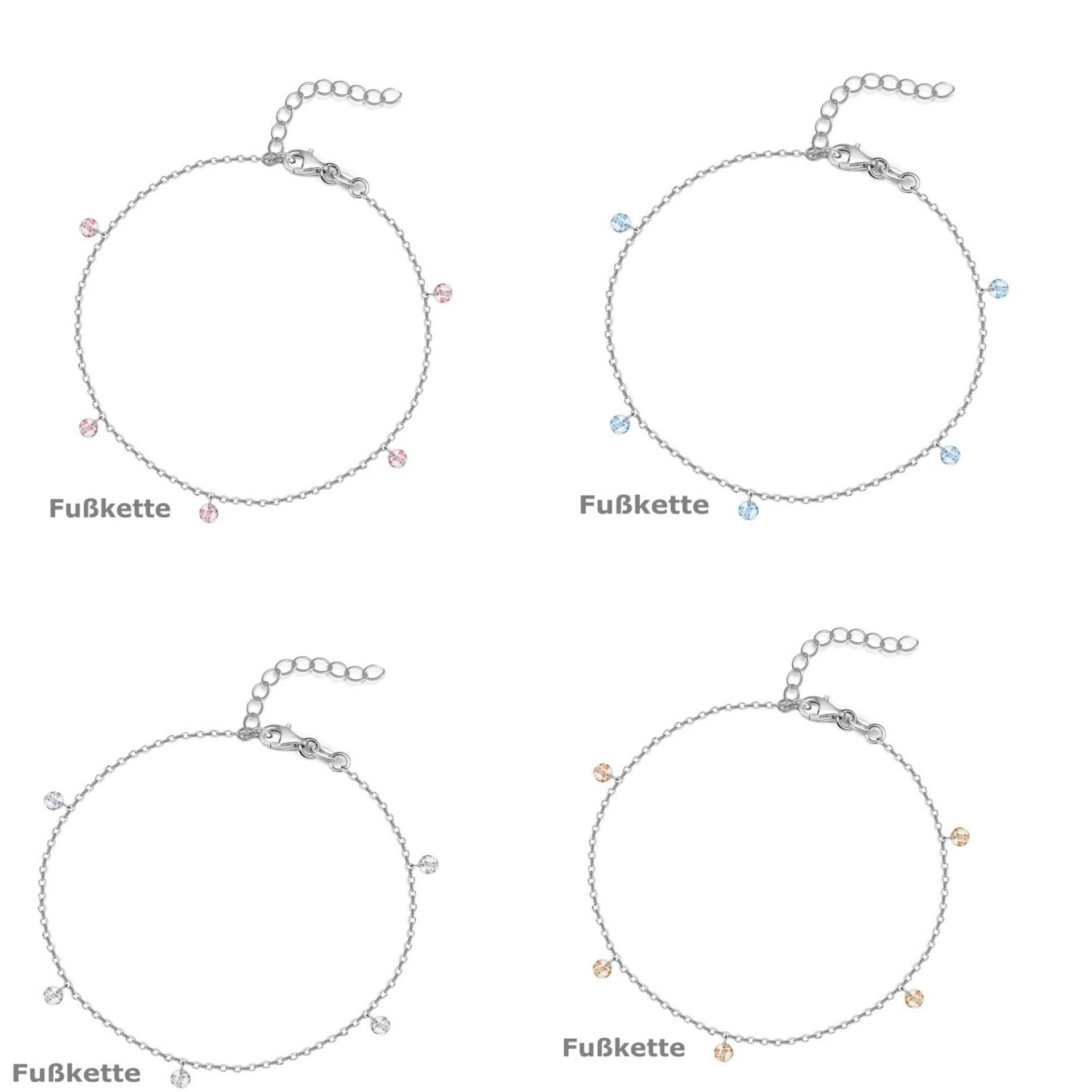 Fußkette Mit Weissen, Farbigen Kristallsteinen 925 Silber 24 cm, 4 cm Verlängerung Ankerkette Fußkette Mit Weissen, Farbigen Kristallsteinen 925 Silber 24 cm, 4 cm Verlängerung Ankerkette von EchtschmuckStenzel