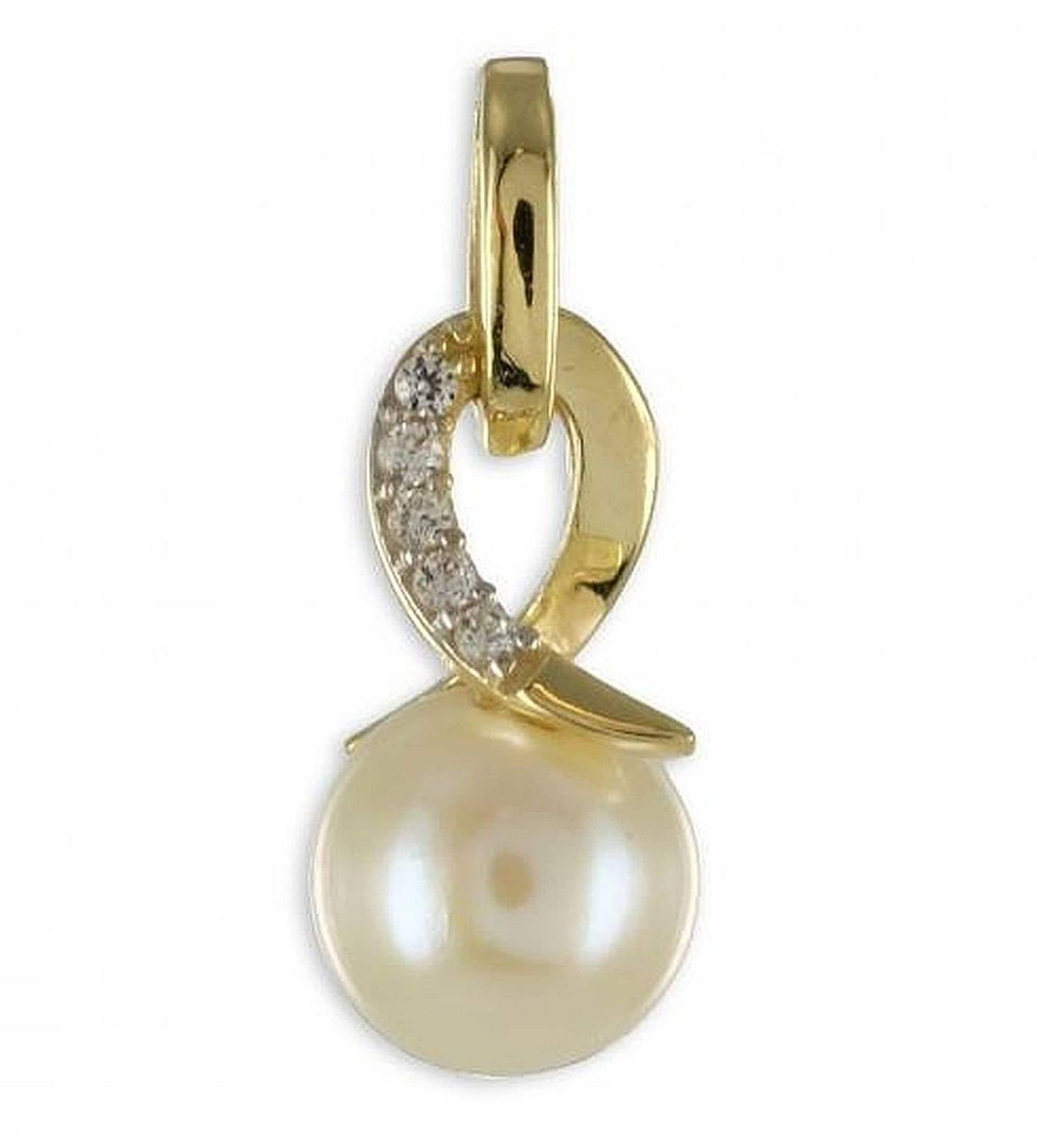 Gold 333 8 Kt Anhänger Süßwasserperle Mit Zirkonia Neu von EchtschmuckStenzel