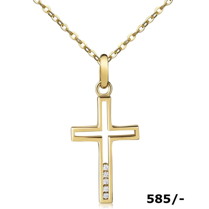 Kreuz Anhänger 585 Gold Mit 5 Kleinen Zirkonia 23, 4 Mm von EchtschmuckStenzel