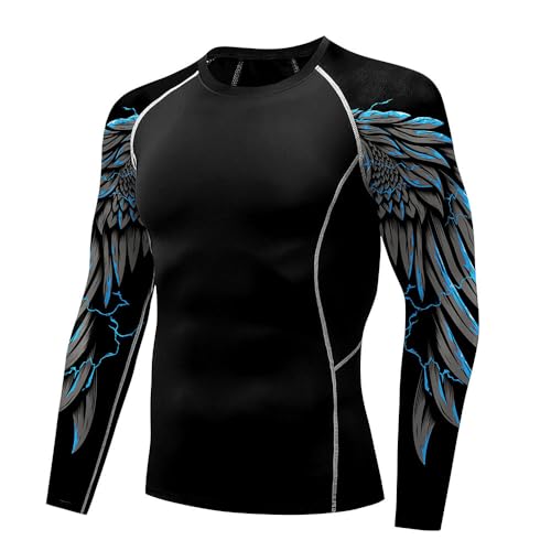 Herren Langarm UPF 50+ Schutz Performance Fit Kompressionsshirt Rash Guard Shirts Schwimmen Workout Kleidung für Männer von Eciodci