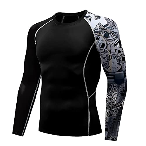 Herren UPF 50+ Protection Performance Fit Kompressionsshirt Wassersport Langarm Splicing Rash Guard Shirts von Eciodci