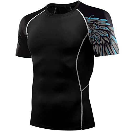 Herren UPF 50+ Sonnenschutz Performance Fit Kompression UV Skins Rashguard Schwimmshirt Workout Kleidung für Herren Kurzarm, Adlerflügel, Large von Eciodci