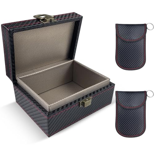 Eckerdromk Keyless Go Schutz Autoschlüssel Box, Faraday Box, Autoschlüssel Box mit 2 Stück Signalblockiertasche, Anti Diebstahl Signal Blocker Signalblocker, Strahlenschutz Autoschlüssel von Eckerdromk