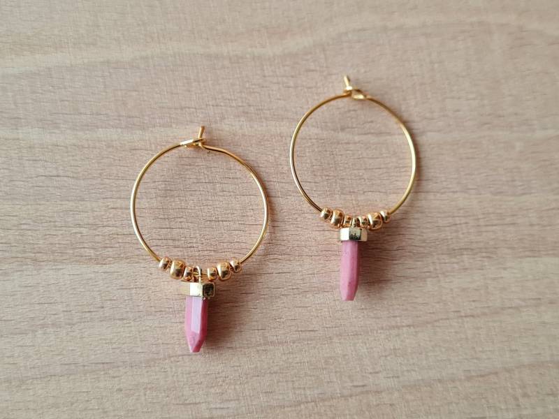 Punktohrringe Aus Naturstein, Kostbares Schmuckgeschenk Zum Muttertag, Kleine Goldene Rocailles von Eclatsdefantaisie