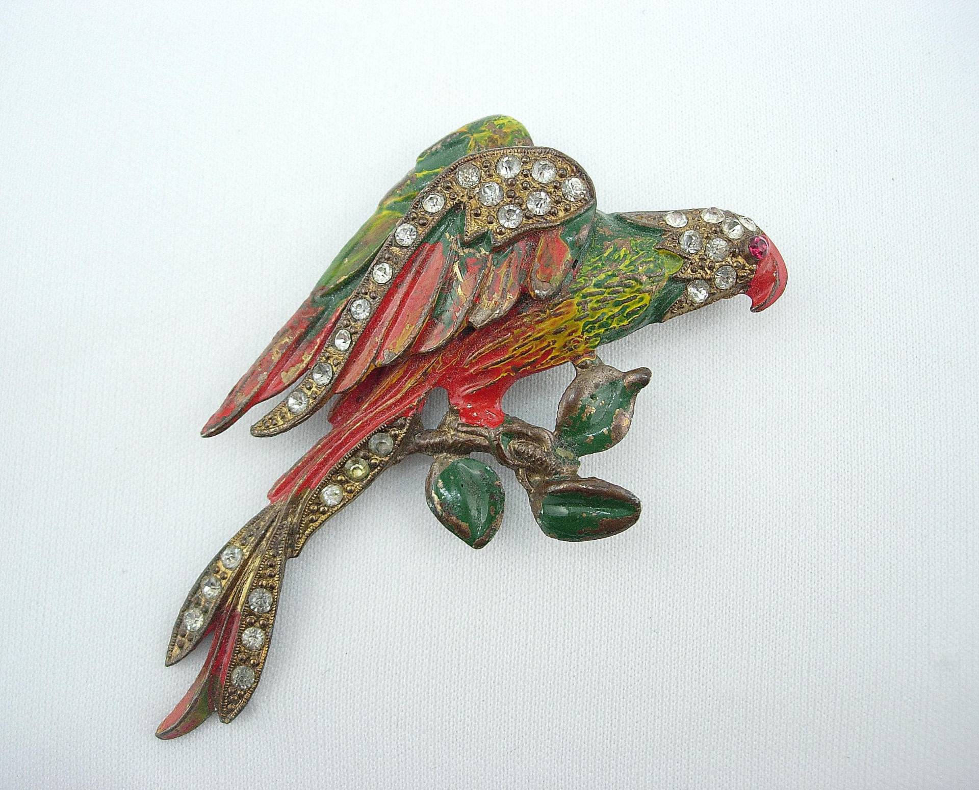 Jose Rodriguez Roter Ara Vintage Bunte Emaille Strass Topf Metall Brosche Buchstück Dimensional Patentiert 1940 Signiert Sternzeichen Usa Hergestellt von EclecticDebsVintage