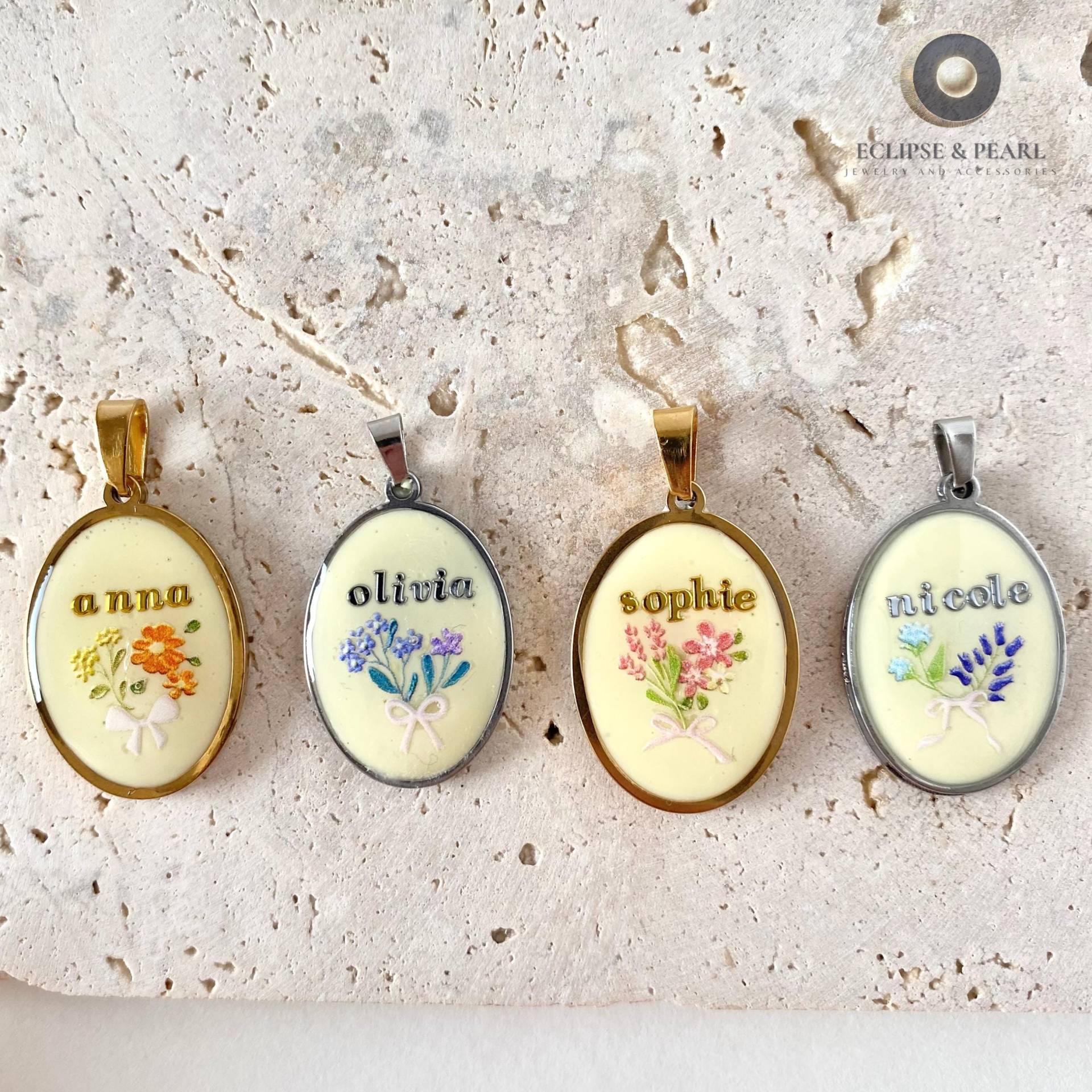 Benutzerdefinierte Name Blume Halskette, Blumen Kokette, Kokette Blumengeschenk, Schleife Blume, Pastell Geschenk Für Mutter, Valentines Geschenk von EclipseAndPearl