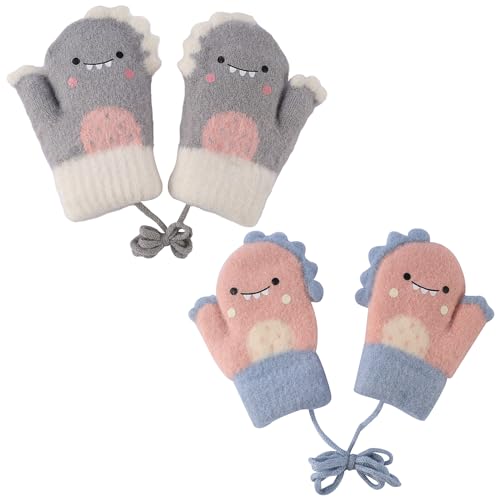 2 Paare Baby Winter Handschuhe, Fäustlinge für Baby Cartoon Fausthandschuhe Kleinkind Halshandschuhe, Warme Strickhandschuhe für Baby Mädchen Jungen 0-2 Jahre von EclipseGuard