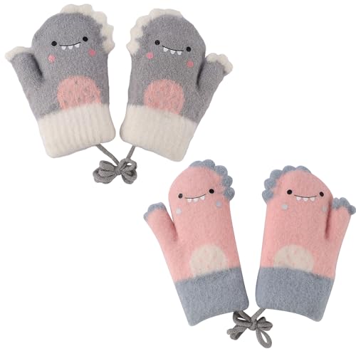 2 Paare Baby Winter Handschuhe, Fäustlinge für Baby Cartoon Fausthandschuhe Kleinkind Halshandschuhe, Warme Strickhandschuhe für Baby Mädchen Jungen 0-4 Jahre von EclipseGuard