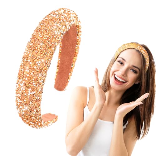 Damen Haarreif Glitzer Strass Haarreif, Breit Strass Stirnband Bling Dick Haarband Stirnbänder Perlen Haarreifen für Frauen Mädchen Geburtstagsgeschenk Hochzeit Braut Haarschmuck Gold von EclipseGuard