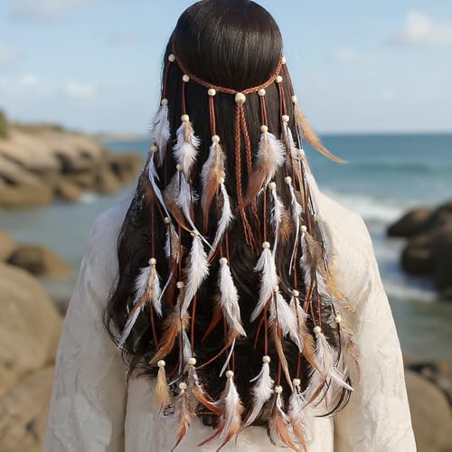 Festival Kopfschmuck mit Federn für Frauen - Bohemian Headpiece, Verstellbare Feder Haarband, Hippie Tribal Headpiece für Konzerte, Parties, Karneval und Coachella, Ethnischer Haaraccessoire Festival Kopfschmuck mit Federn für Frauen - Bohemian Headpiece, Verstellbare Feder Haarband, Hippie Tribal Headpiece für Konzerte, Parties, Karneval und Coachella, Ethnischer Haaraccessoire von Eclove