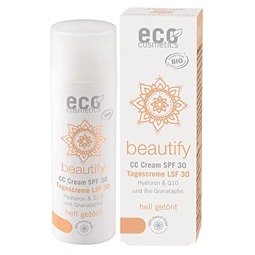 eco cosmetics Bio CC Cream, Tagescreme getönt hell mit OPC, Q10 und Hyaluronsäure, vegane Anti Faltencreme, LSF 30, 1x 50ml von Eco Cosmetics