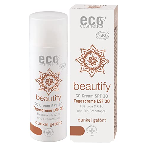eco cosmetics Bio CC Cream, Tagescreme getönt dunkel mit OPC, Q10 und Hyaluronsäure, vegane Anti Faltencreme, LSF 30, 1x 50ml von Eco Cosmetics
